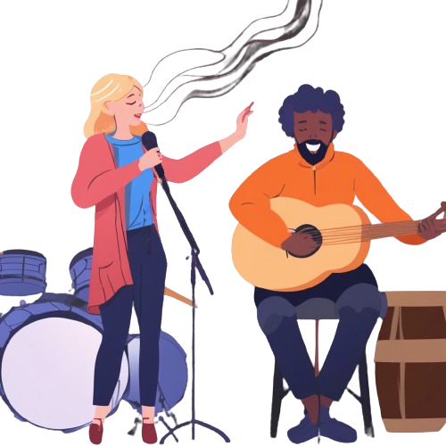 a woman singing and a man playing guitar